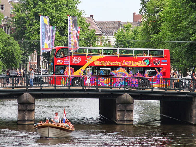 City Sightseeing Amsterdam bus on a bridge