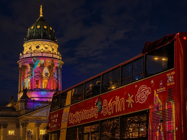 Berlin Tour of Lights City Sightseeing bus with view of light art horizontal